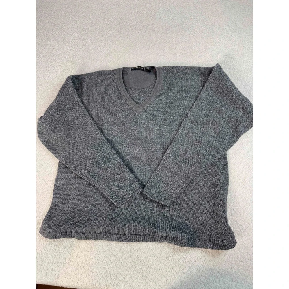 Britches Mens Wool Blend Knit V-neck Long Sleeve Pullover Gray Sweater Large‎